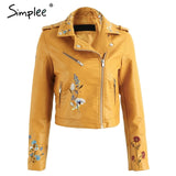 Simplee Embroidery black leather jacket women Zipper motorcycle faux leather coat Winter fashion biker jacket outerwear & coats