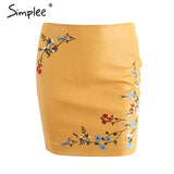 Simplee Vintage embroidery leather skirt women Elegant zipper PU pencil skirt 2017 Autumn fashion streetwear mini skirt
