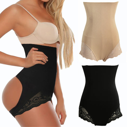 waist trainer 2017 Sexy Women Shape Control Briefs Lace Cut Out Postpartum Slim Seamless Body Shaper Black/Beige